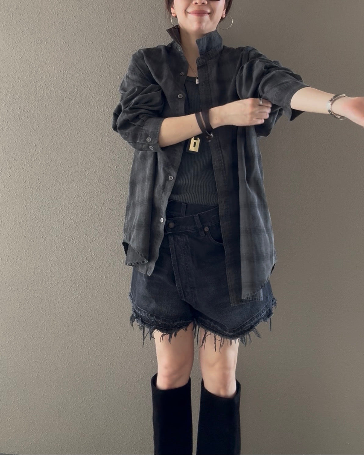 ピグメントチェックシャツ