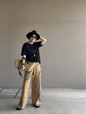 レザーハンドルキャンバストート