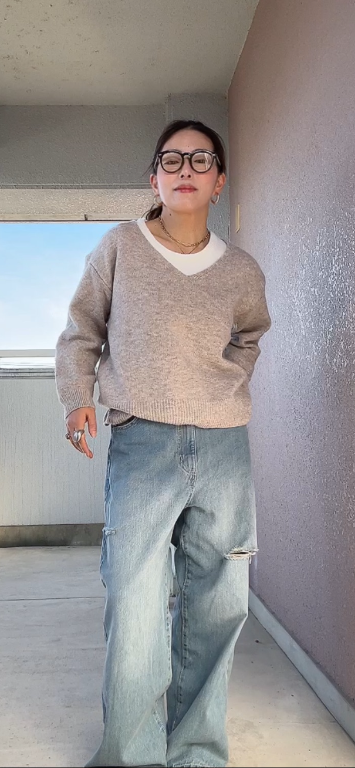 ノースリレイヤードニット