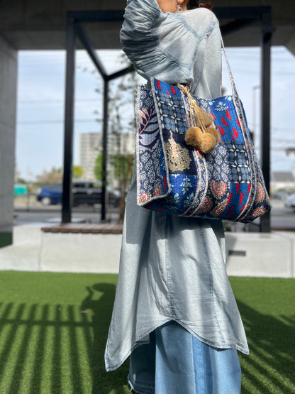 ブロックプリント パッチワークバッグ