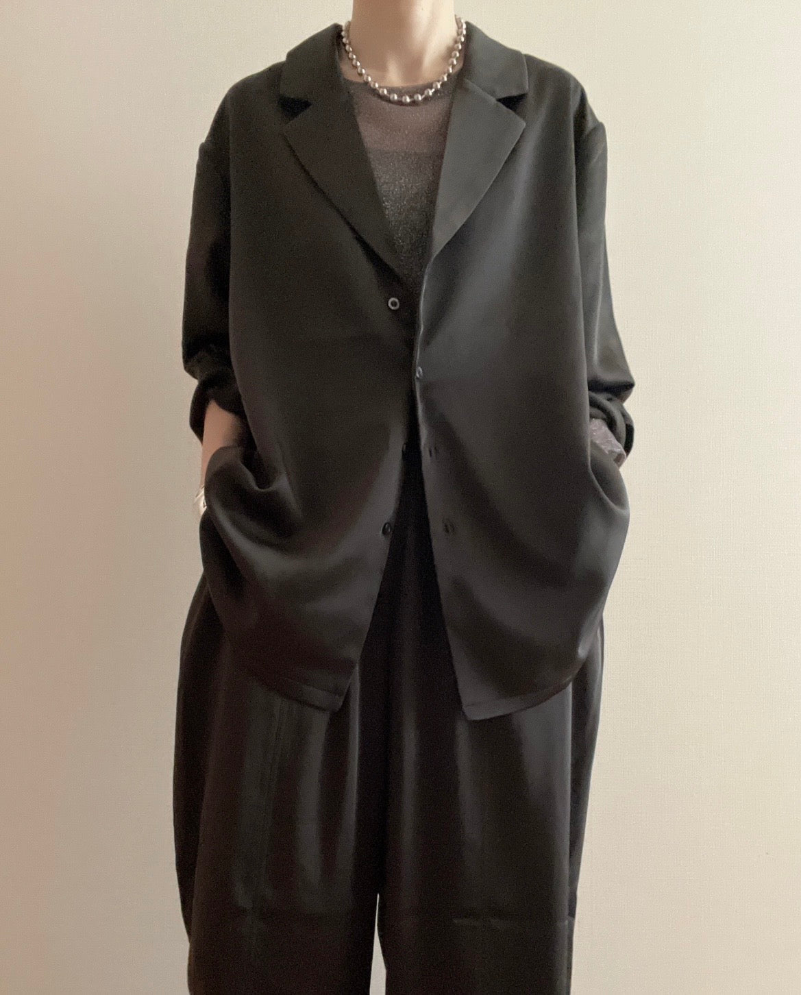 サテンライク テーラージャケットシャツ