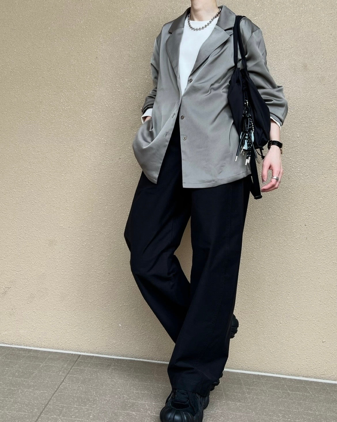 サテンライク テーラージャケットシャツ