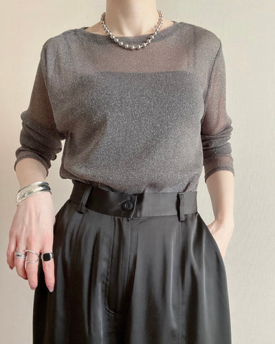 ラメシアークルーネックトップス