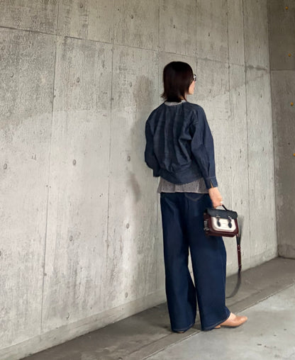 ノーカラーデニムジャケット