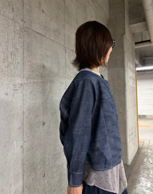 ノーカラーデニムジャケット