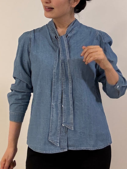 デニム リボンタイブラウス