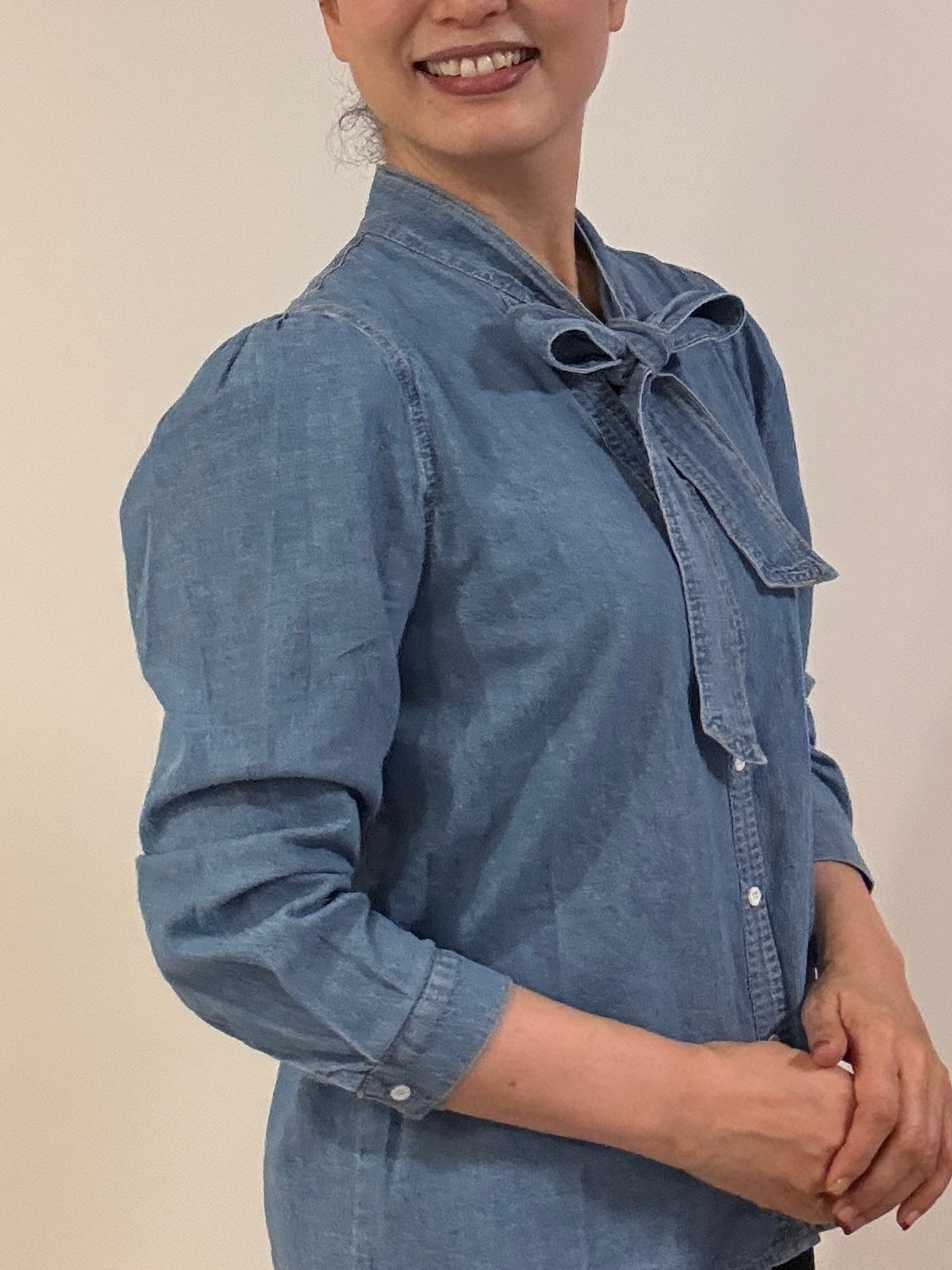 デニム リボンタイブラウス