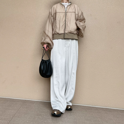 サテンライク ストレートパンツ