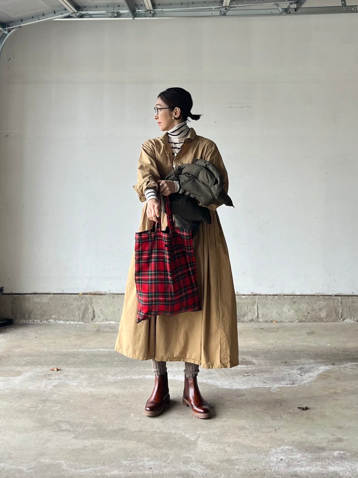 キャメルcottonシャツワンピース