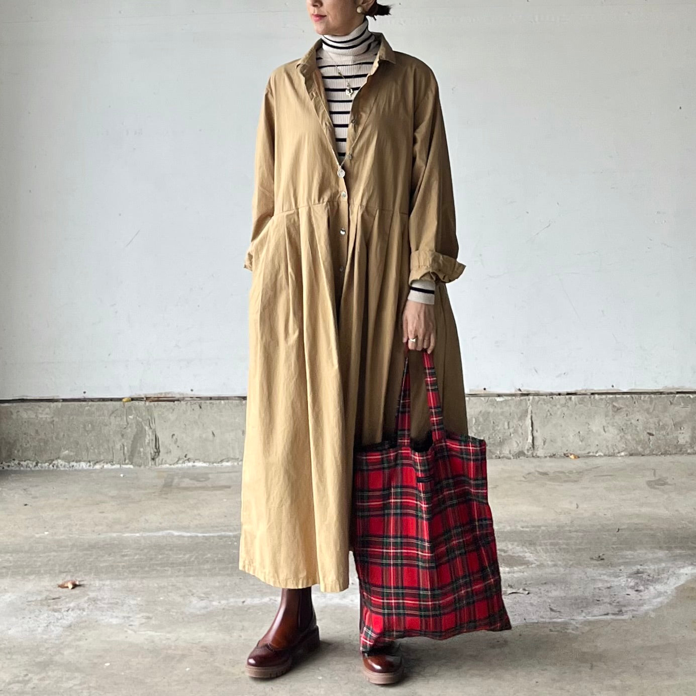 キャメルcottonシャツワンピース