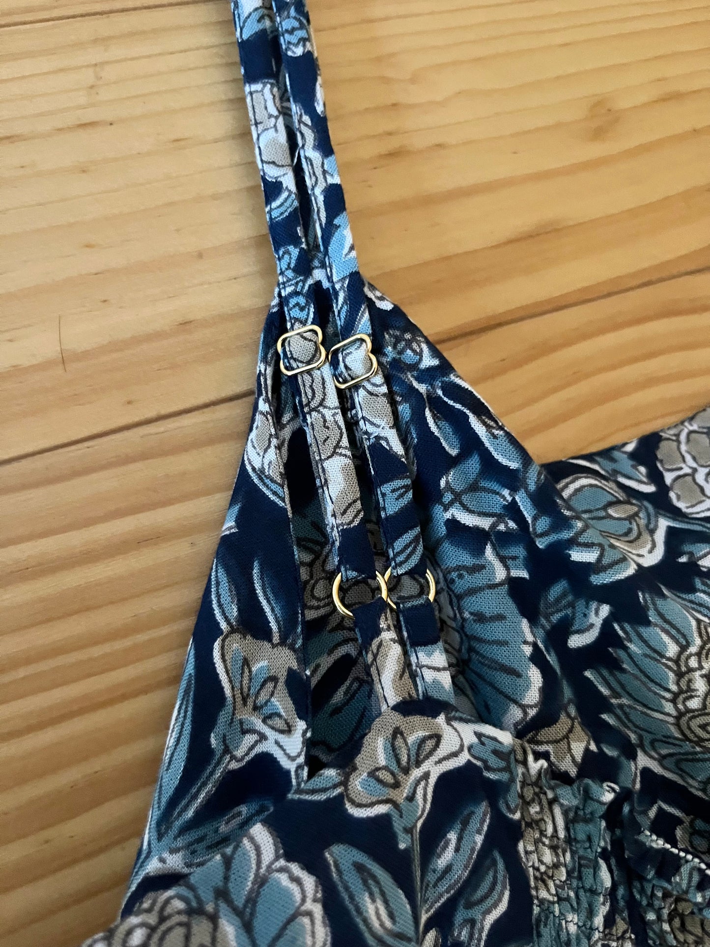 BLOCKPRINT ネイビーボタニカルサロペット