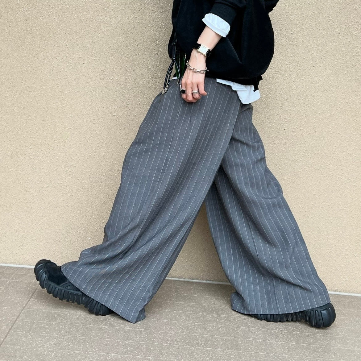 杢ストライプタックパンツ