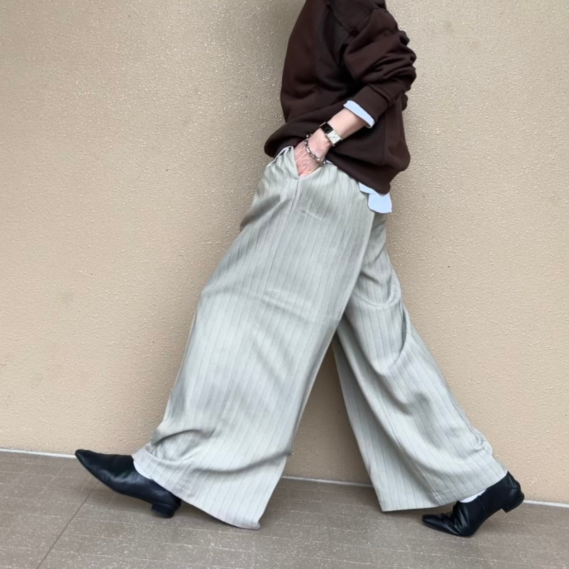杢ストライプタックパンツ