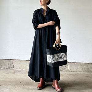 綿麻ロングワンピース（黒.オフホワイト）