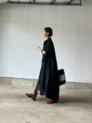 綿麻ロングワンピース（黒.オフホワイト）