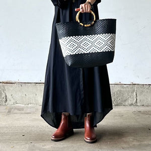 綿麻ロングワンピース（黒.オフホワイト）