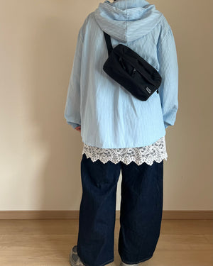 ストライプフードシャツ