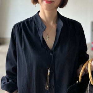 綿麻ロングワンピース（黒.オフホワイト）