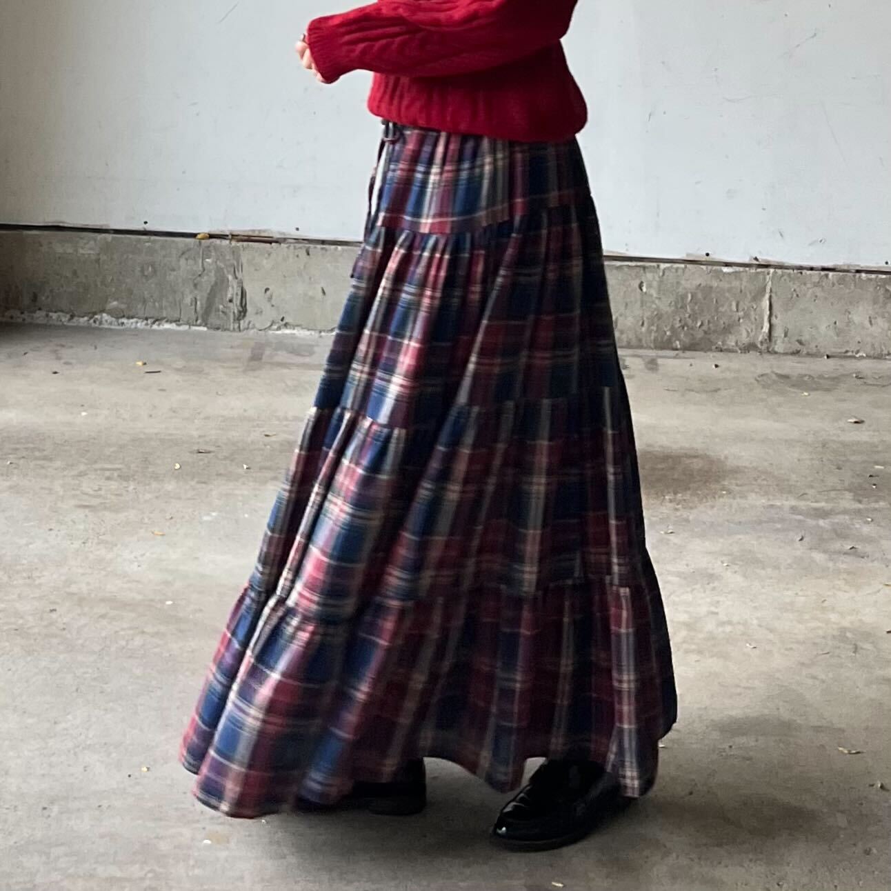 くすみタータンチェックティアードスカート