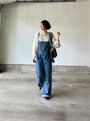 にゃっこ☆CHECK&COFFEE デニムサロペット ブルー CHECK&COFFEE デニム