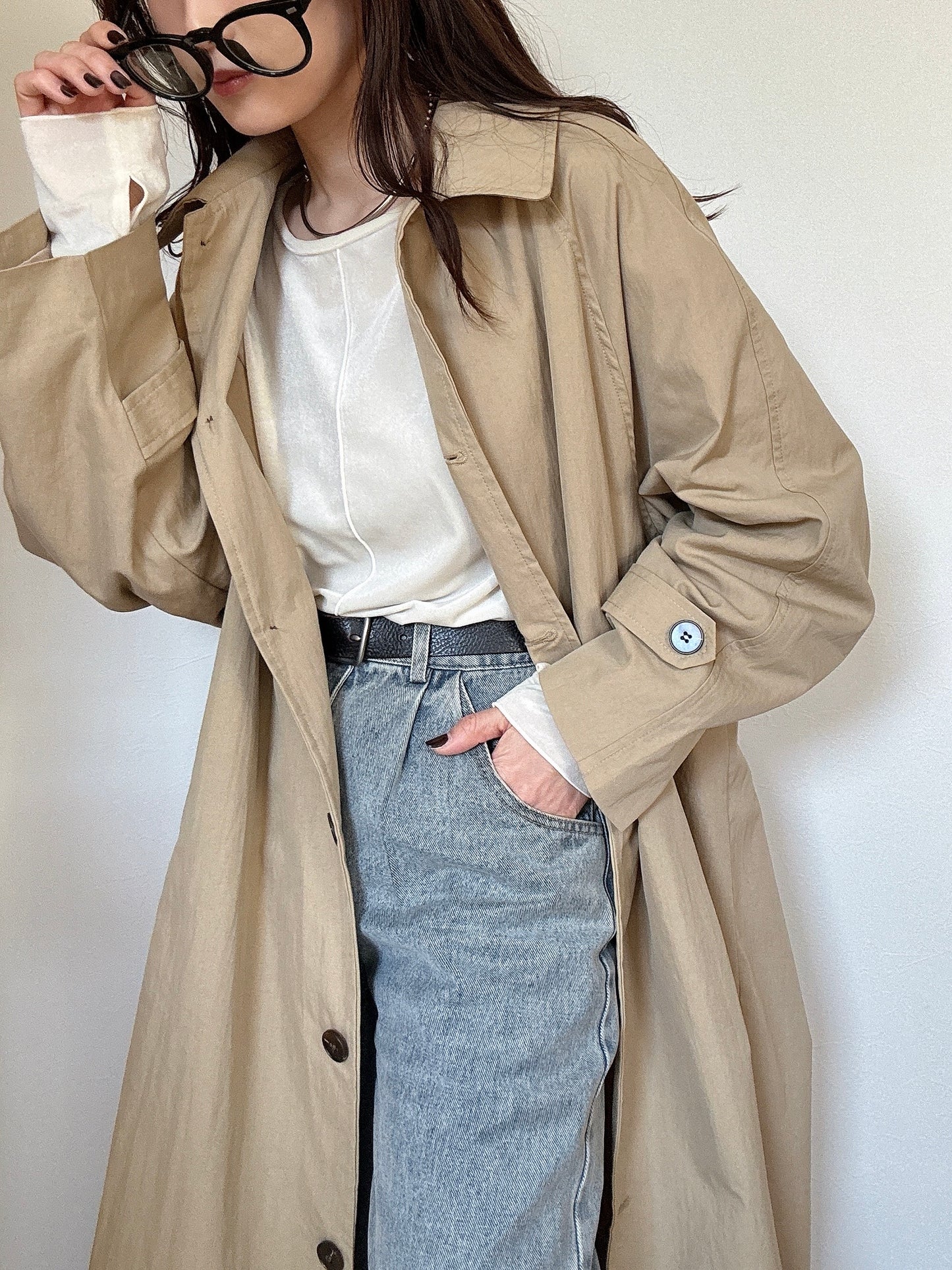 ワイドスリーブステンカラーコート