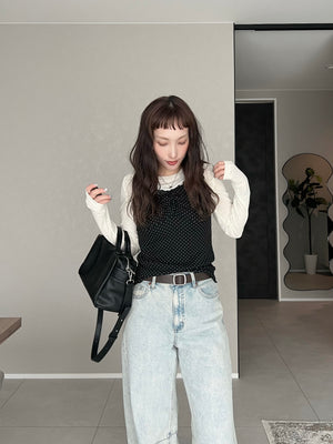 ドットリボンフリルノースリーブ