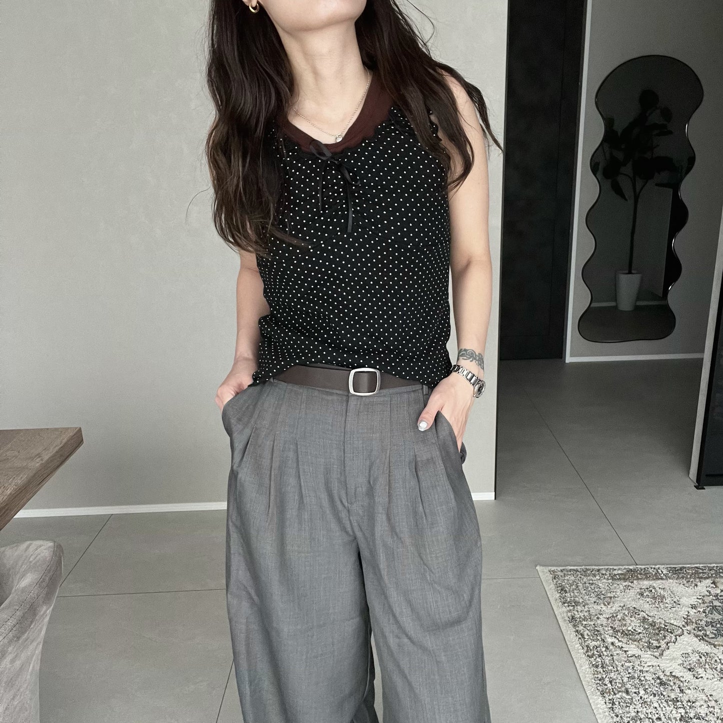 ドットリボンフリルノースリーブ