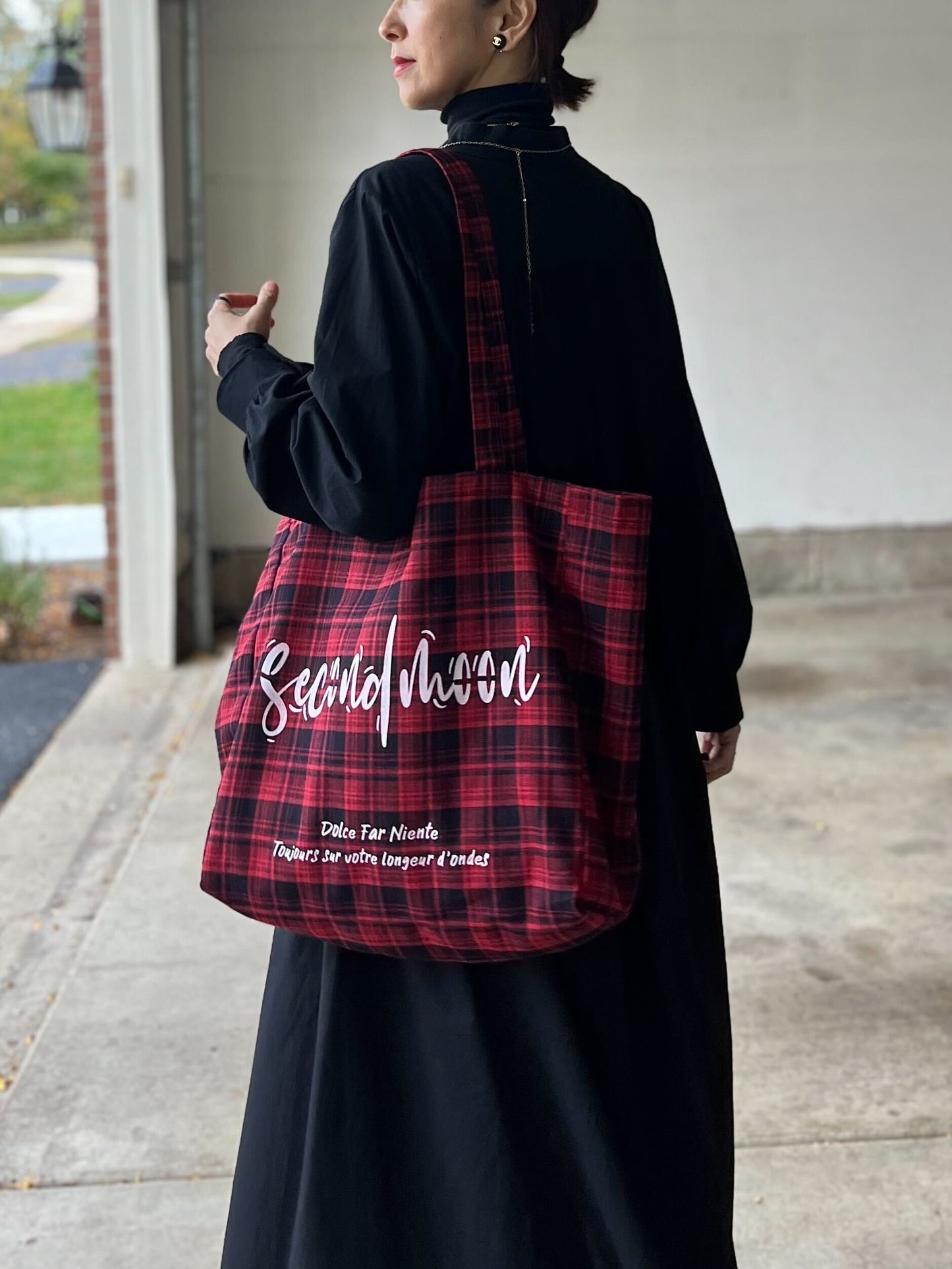 赤チェックトートバッグ