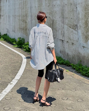 Don't look Back バックロゴ刺繍 チェックシャツ