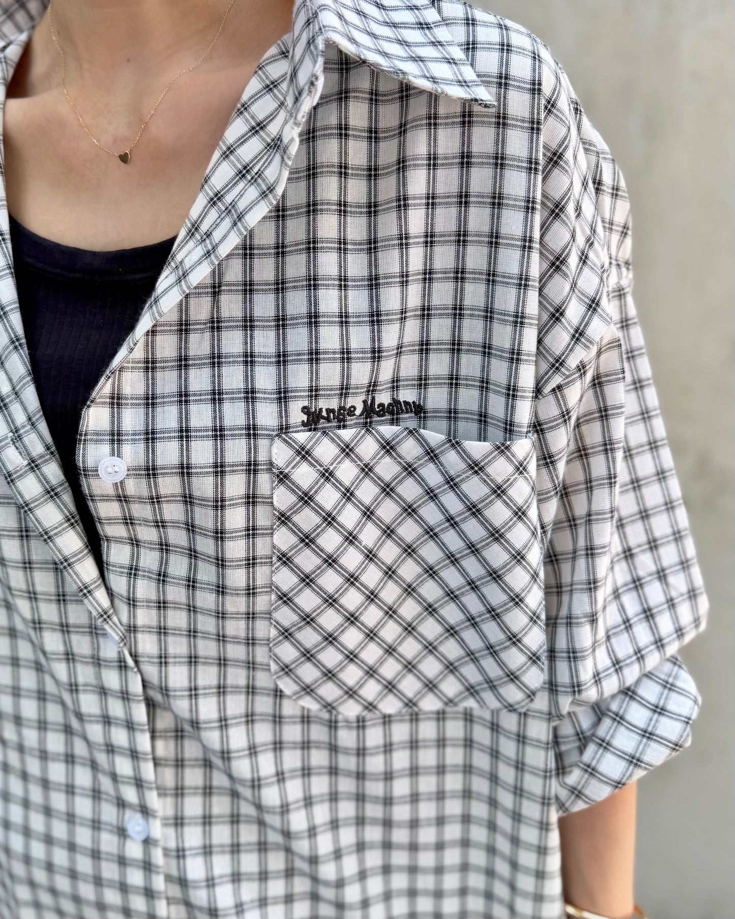 Don't look Back バックロゴ刺繍 チェックシャツ
