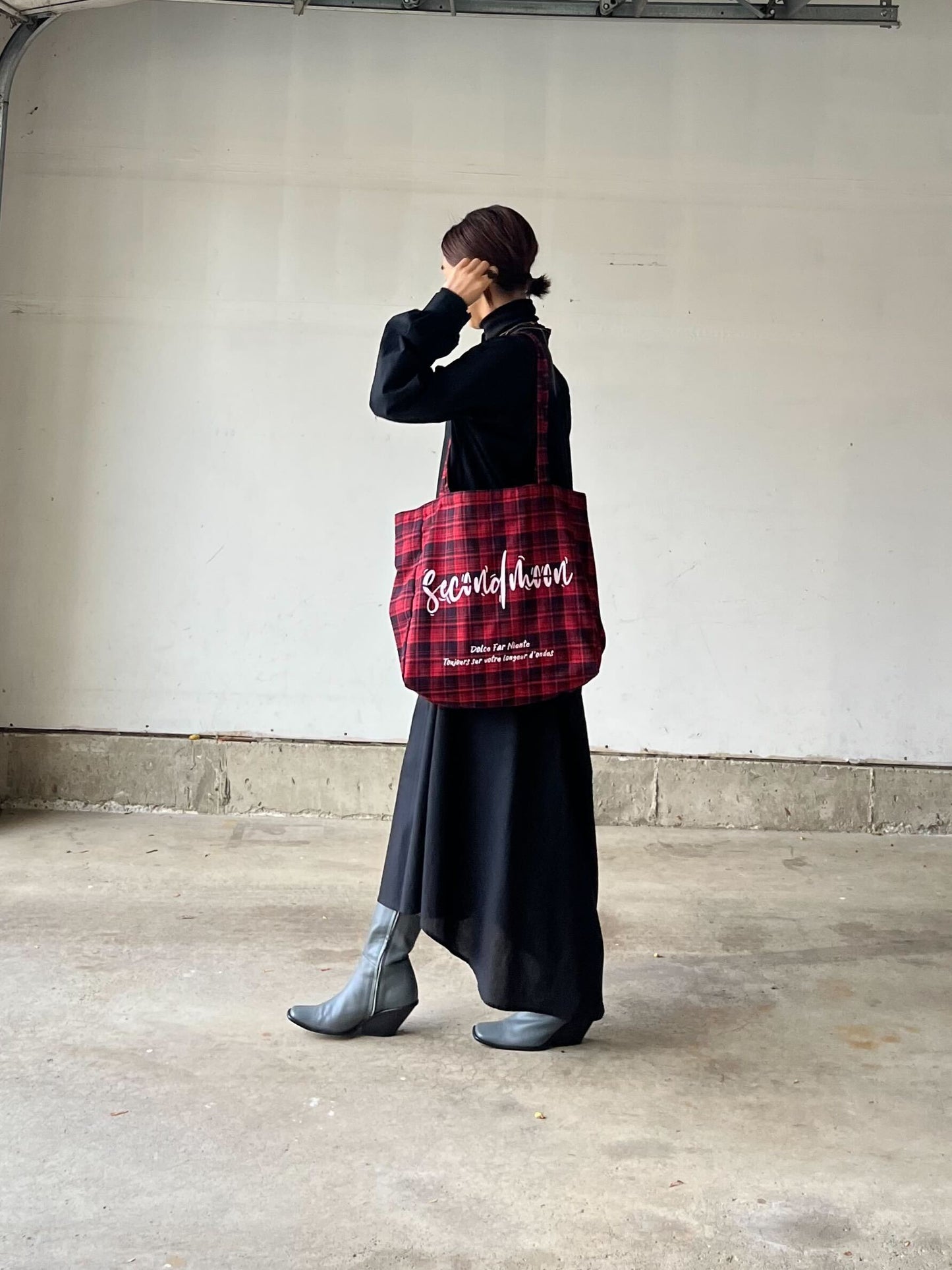 赤チェックトートバッグ