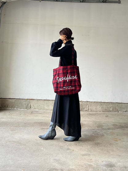 赤チェックトートバッグ