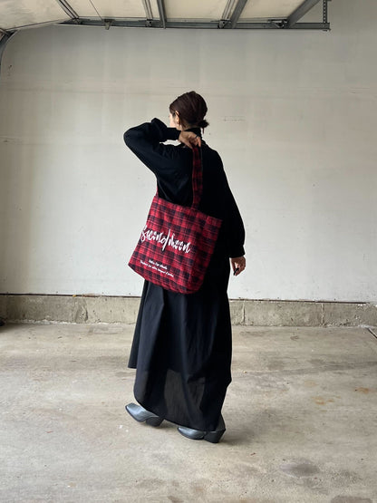 赤チェックトートバッグ