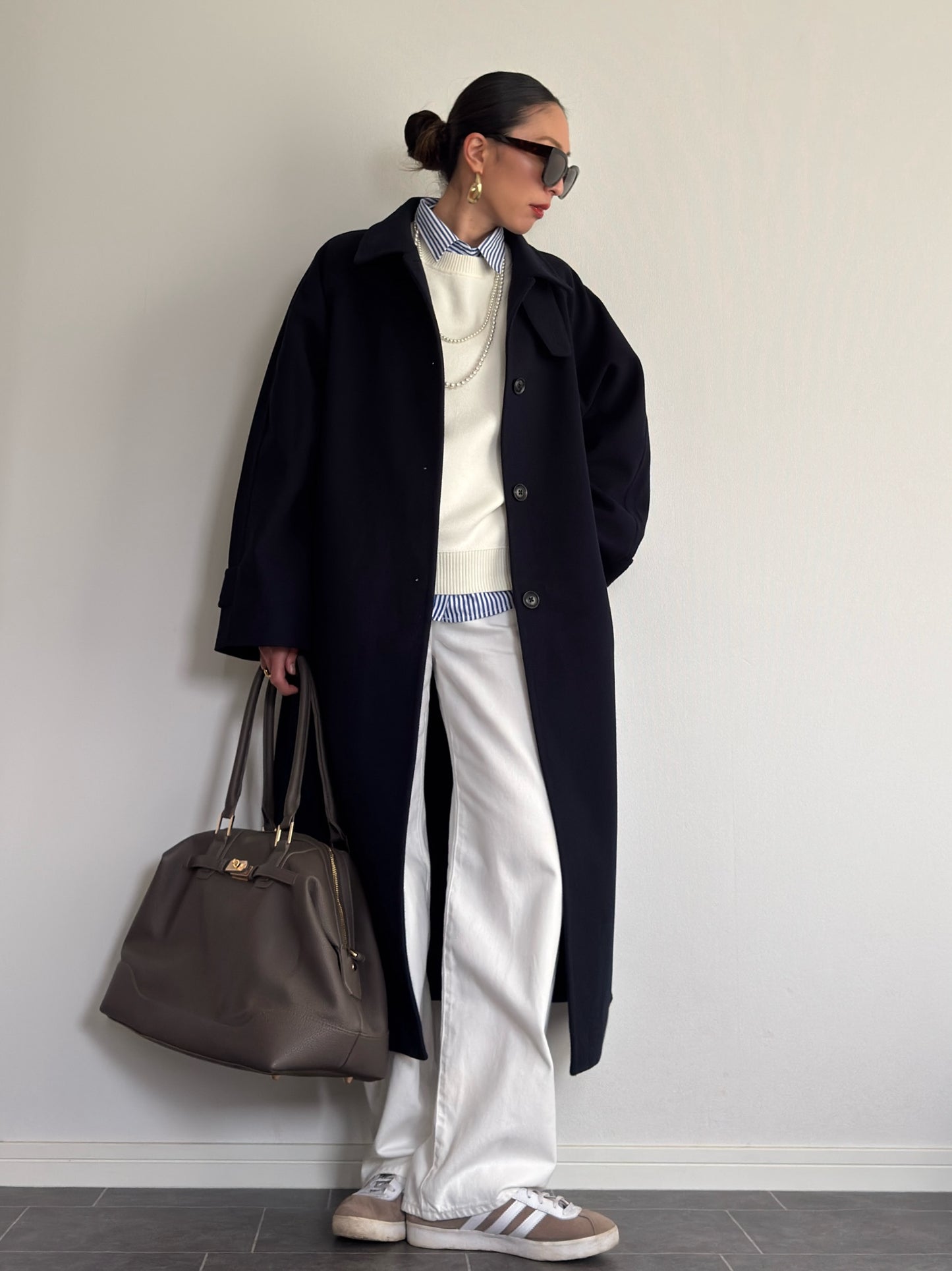 ハートロゴ刺繍ストライプシャツ