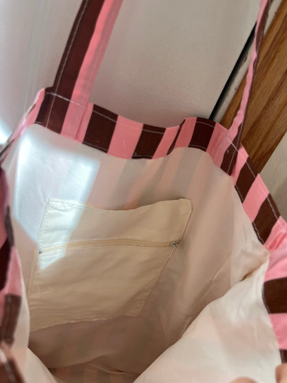 PINK&BROWNストライプバッグ
