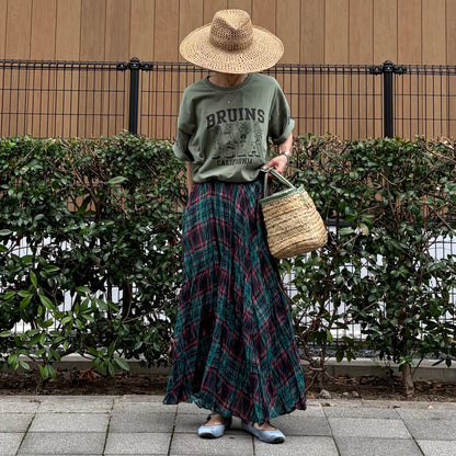 ワッシャープリーツチェックスカート
