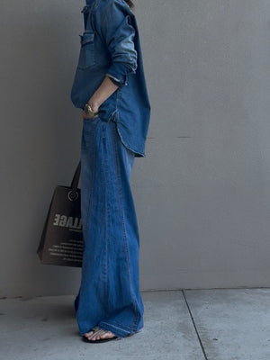 カットアウトヘムワイドデニム