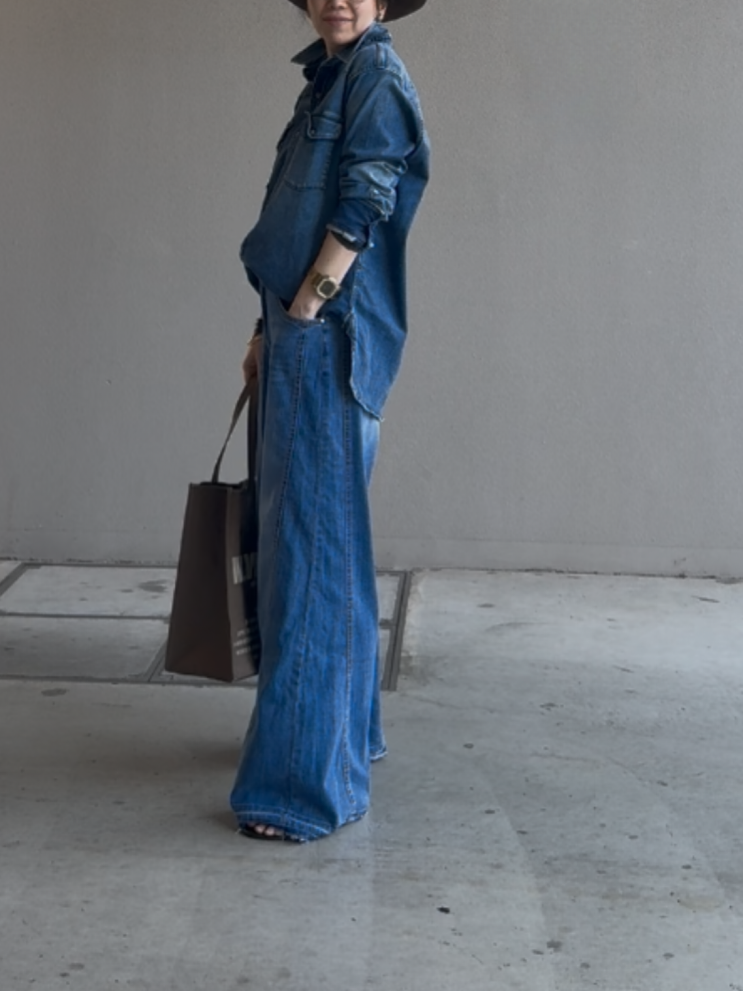 カットアウトヘムワイドデニム