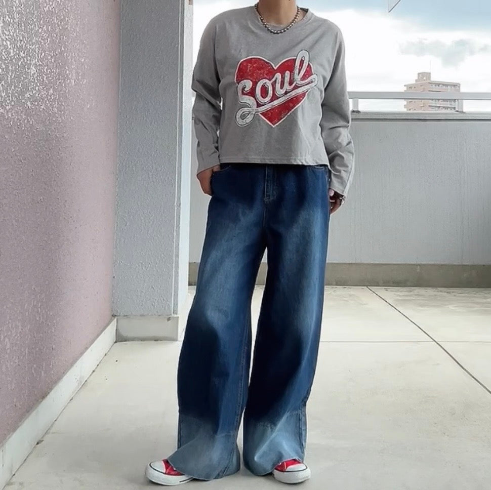 バイカラーワイドデニムパンツ