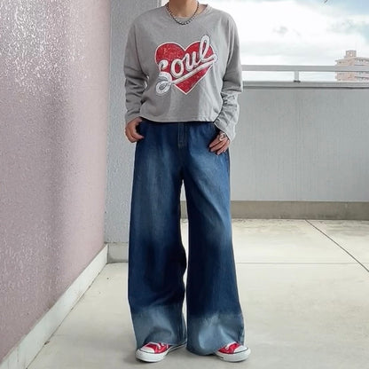 バイカラーワイドデニムパンツ