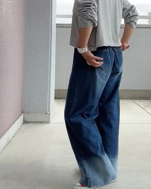 バイカラーワイドデニムパンツ