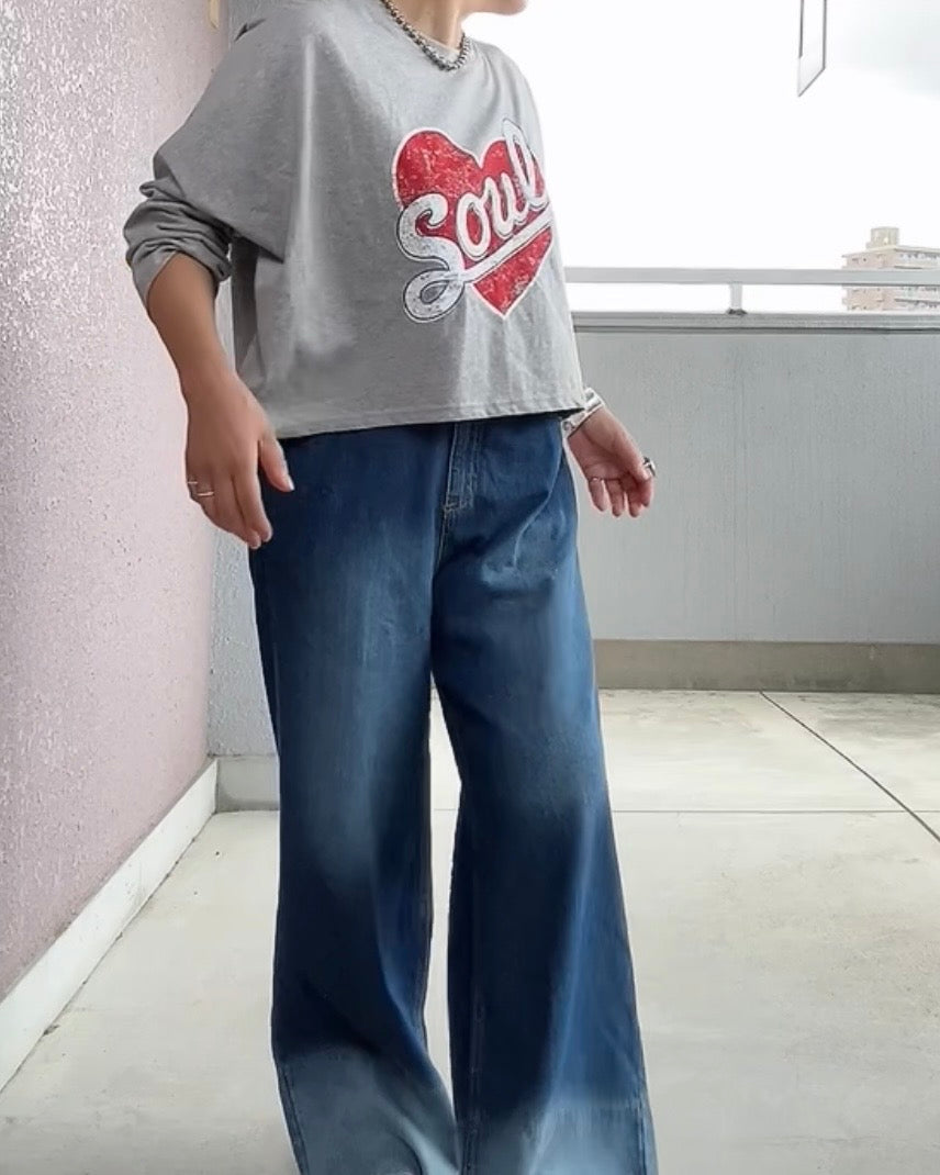 ハートオンロゴクロップロンT