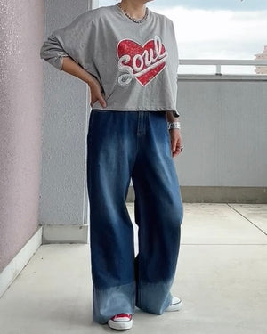 バイカラーワイドデニムパンツ