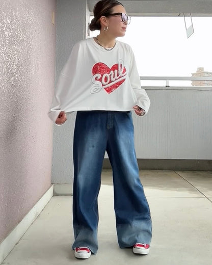 ハートオンロゴクロップロンT