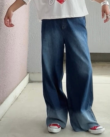 バイカラーワイドデニムパンツ