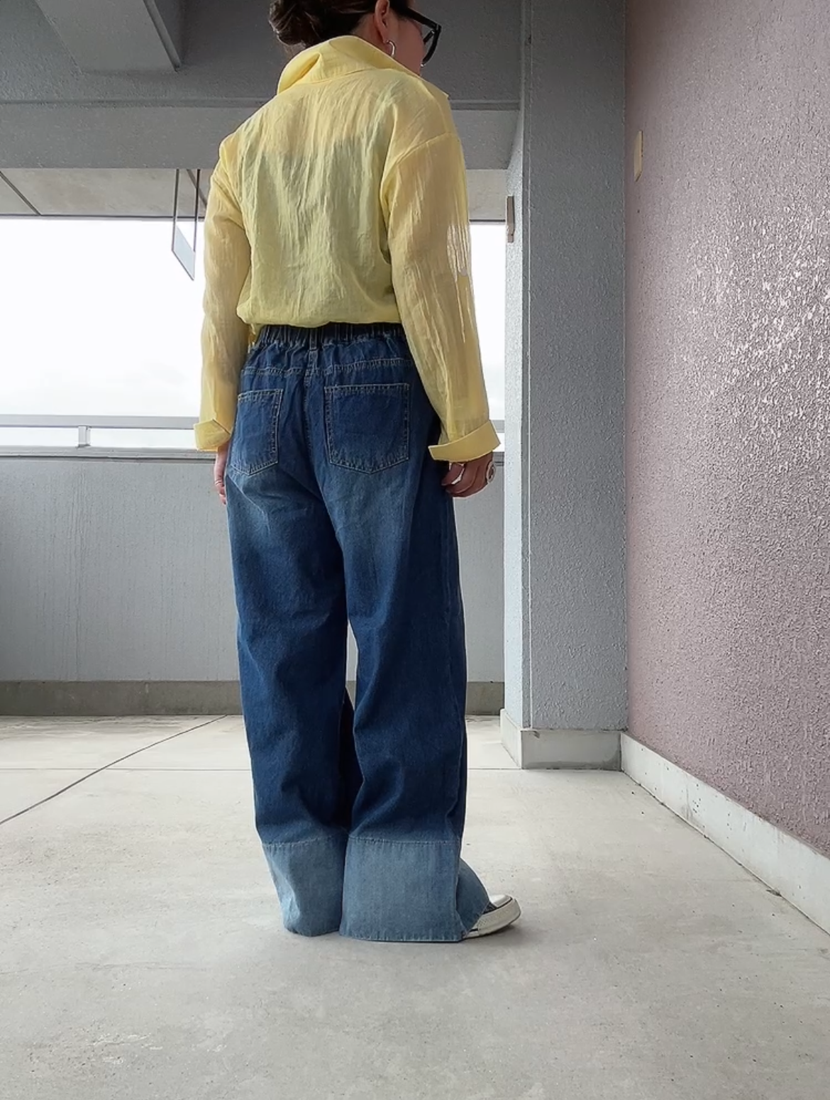 バイカラーワイドデニムパンツ