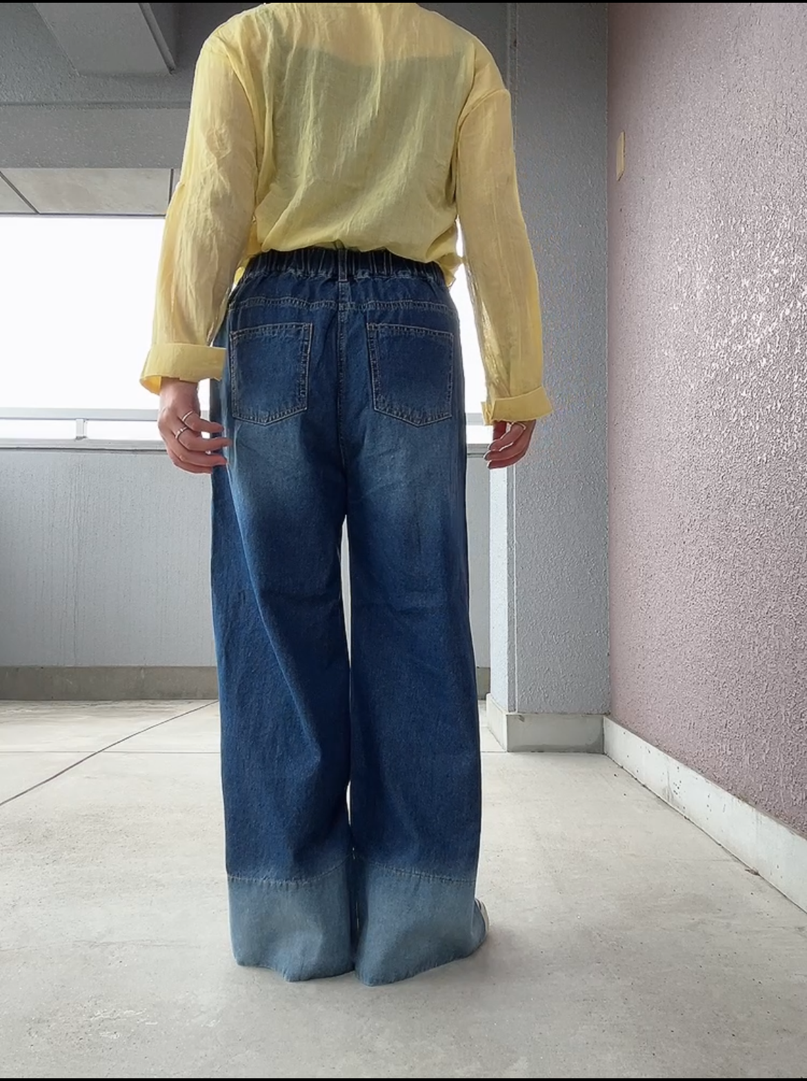 バイカラーワイドデニムパンツ