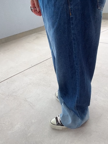 バイカラーワイドデニムパンツ