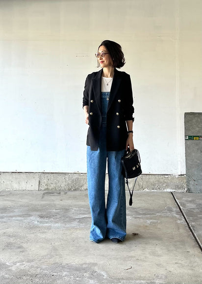 にゃっこ☆CHECK&COFFEE デニムサロペット ブルー デニムサロペット