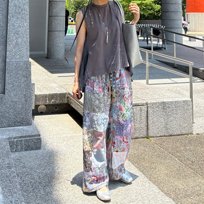 グレーblockprintパッチワークパンツ